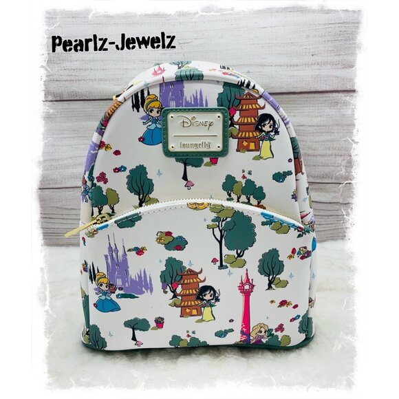 Loungefly Disney Princess Landscape Mulan Cinderella Rapunzel Belle Backpack NWT main image 5